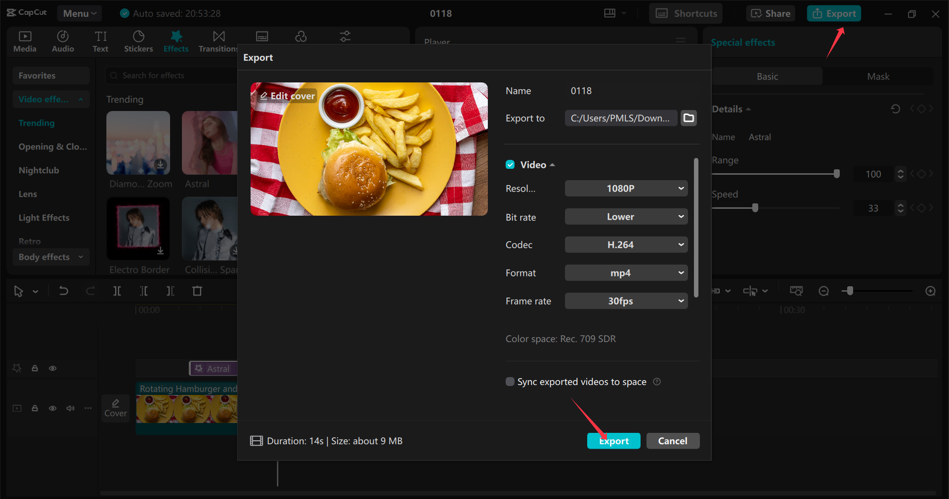 Exporting video from the CapCut desktop video editor