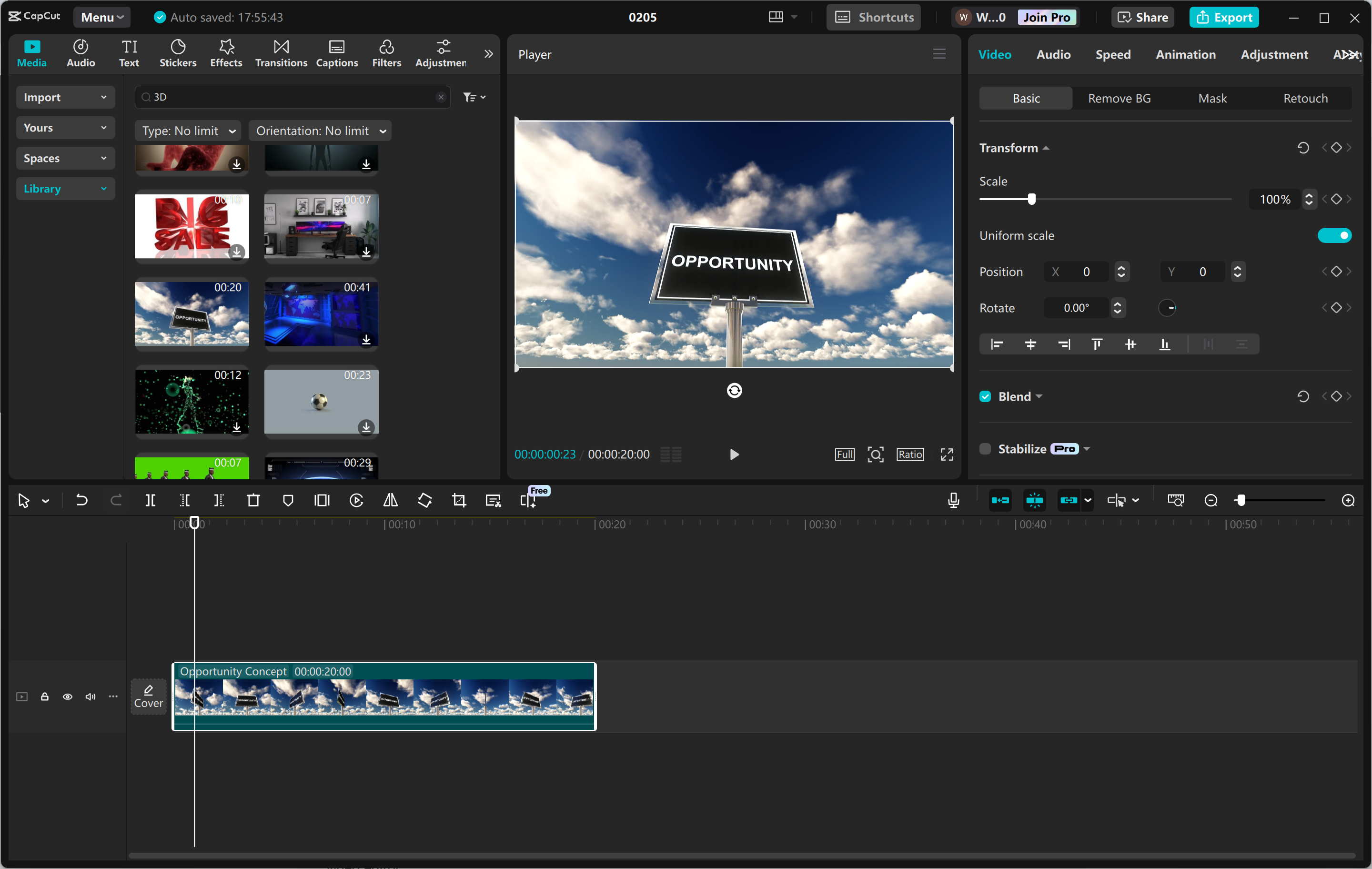 Interface of the CapCut desktop video editor - editing the 3d explainer video