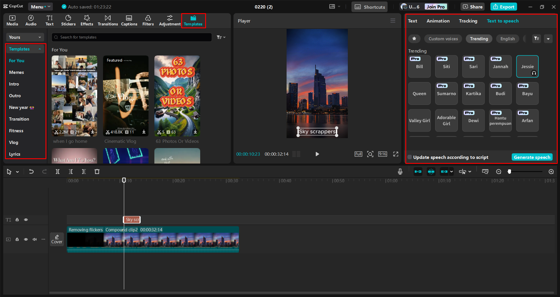 Editarea și personalizarea șabloanelor TikTok în editorul video CapCut desktop