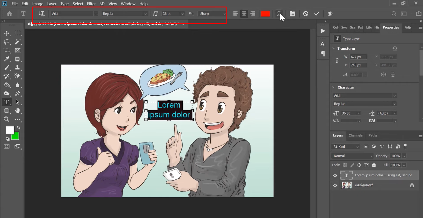 Image showing how to write text in Photoshop and customize it