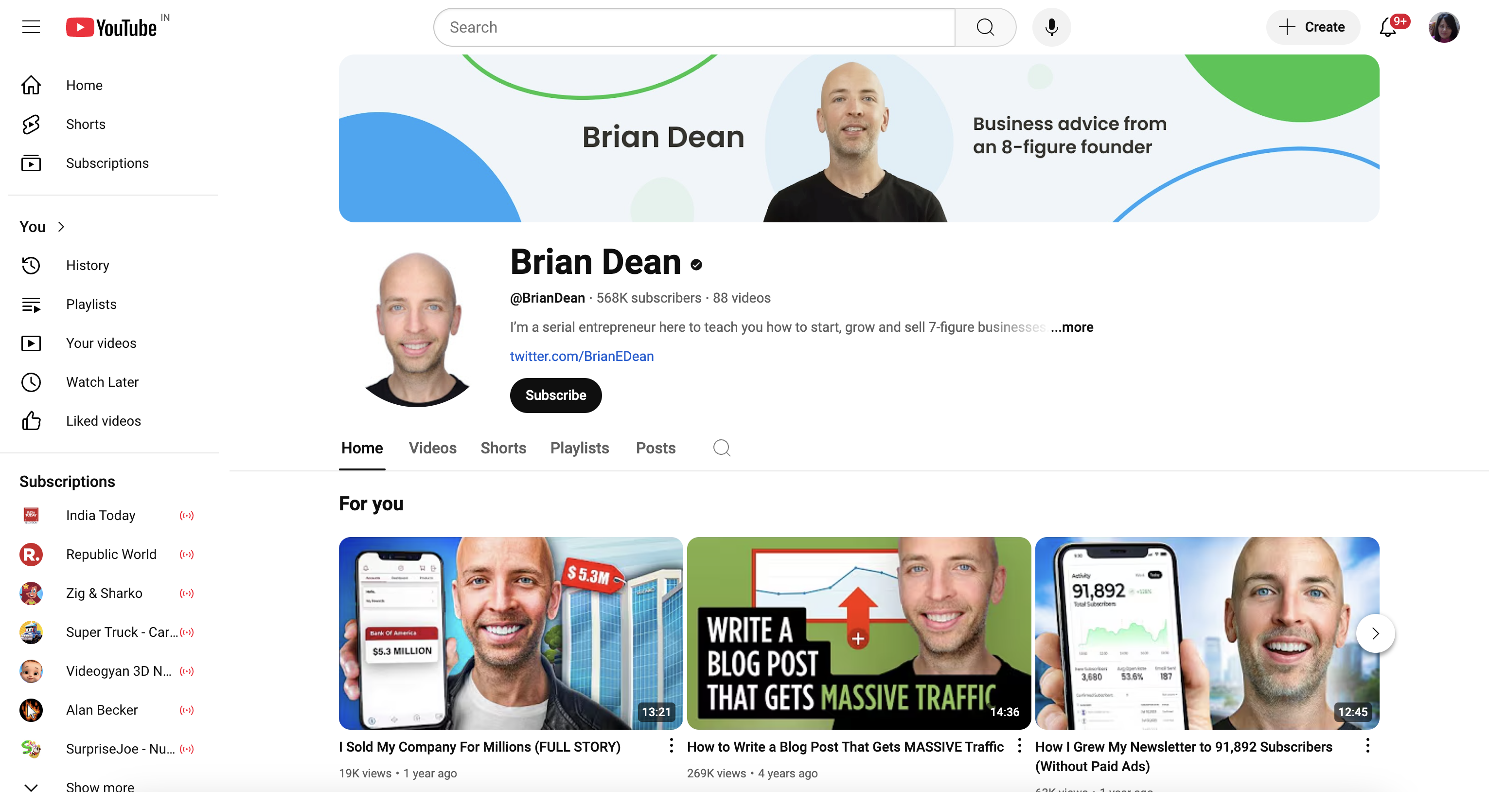 Backlinko (Brian Dean) YouTube channel to learn digital marketing