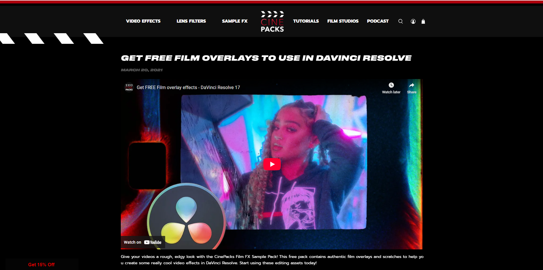 CinePacks的介面-獲得膠片疊加包的另一種方式