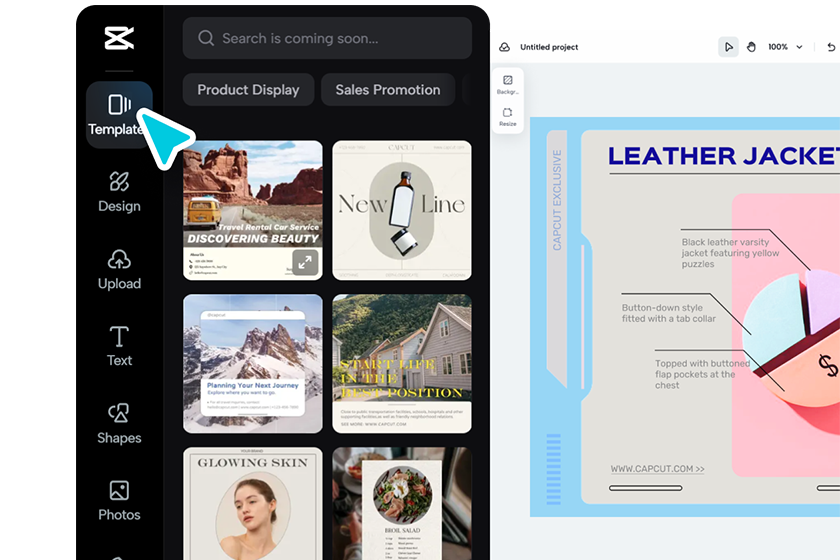 Access CapCut and choose a chart template or start from scratch
