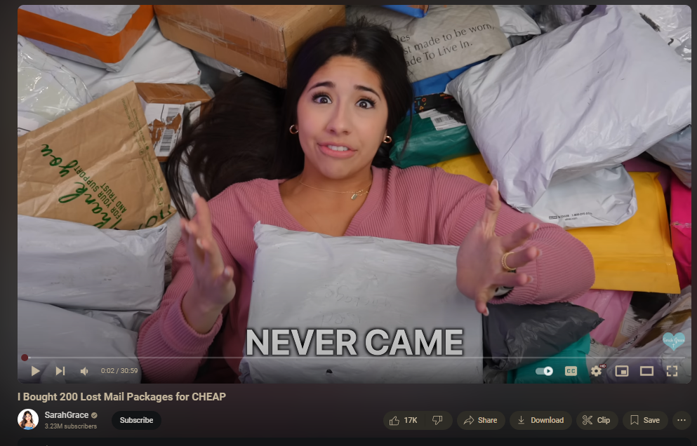 "I Bought 200 Lost Mail Packages for CHEAP" video