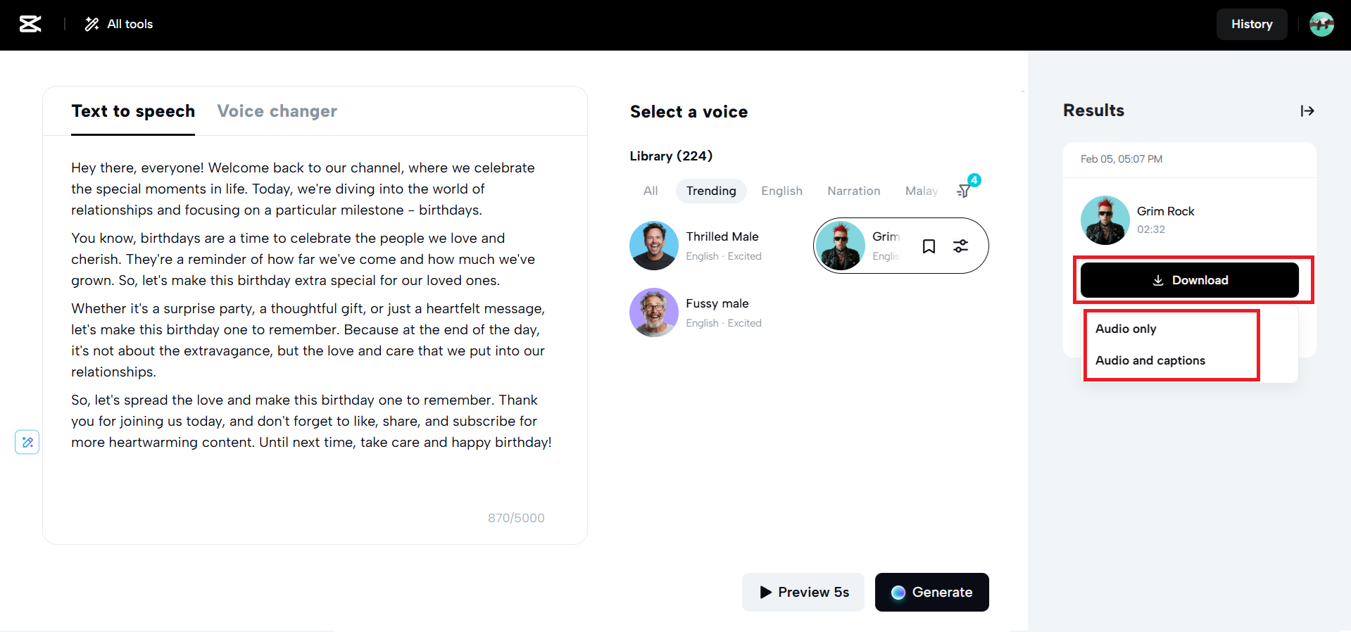Generate and download option