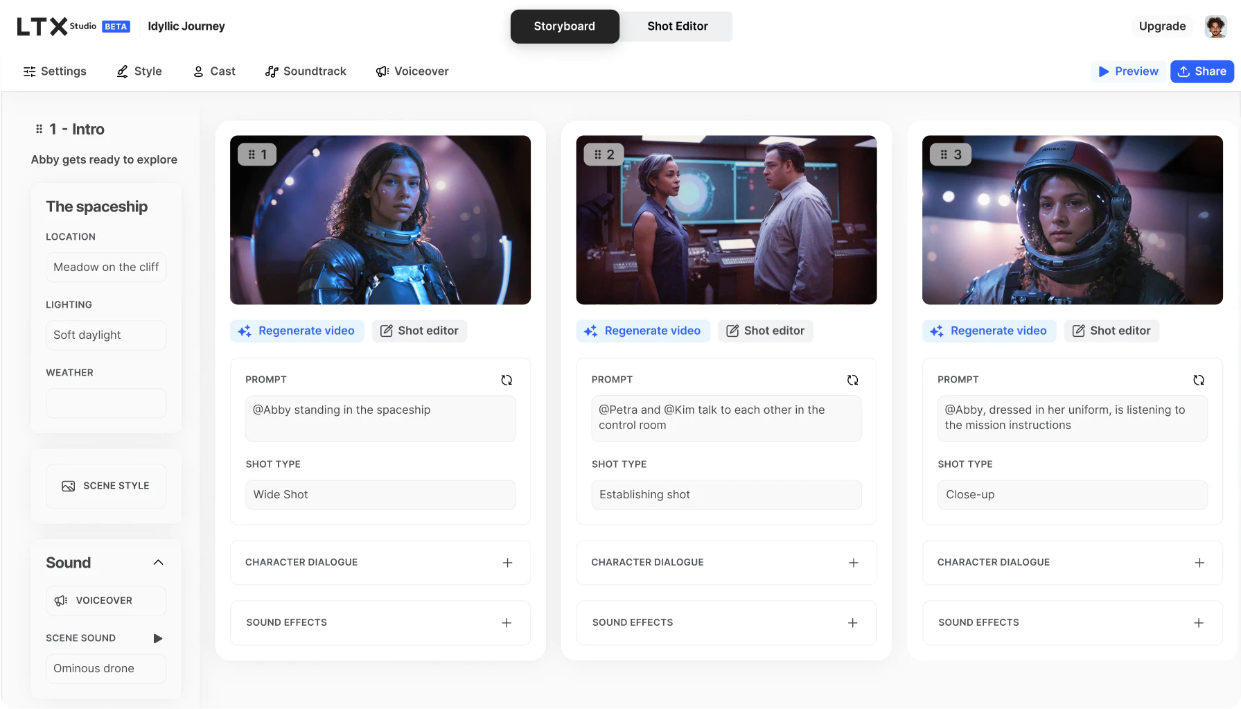 Creador de story board en línea de LTX Studio