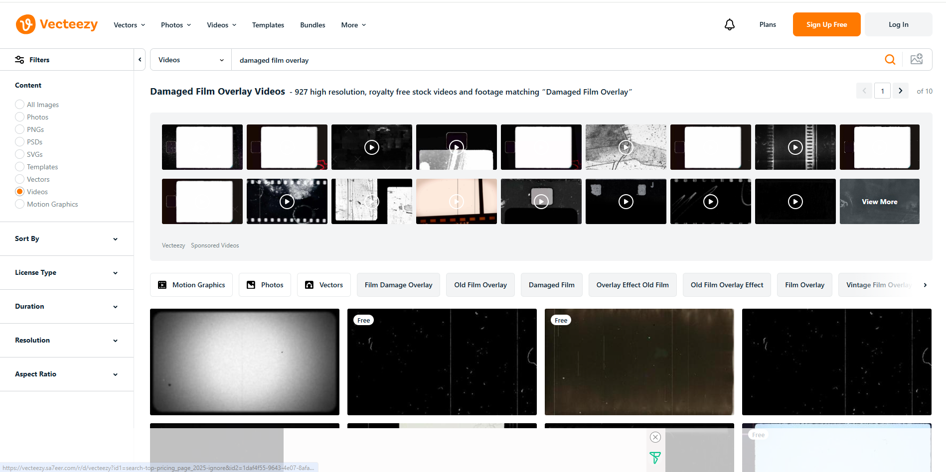 Interface of Vecteezy - an ideal resource for old film damage overlays