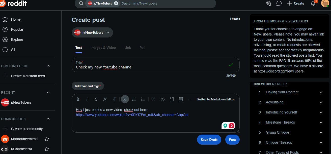 promuj kanał YouTube na Reddit