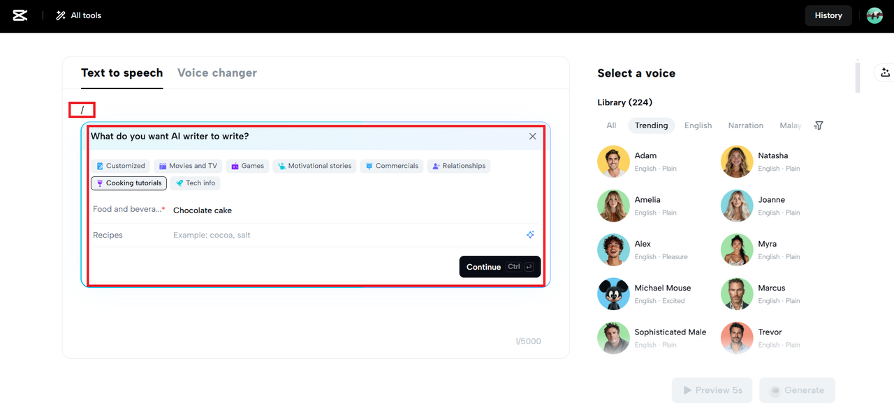 อัปโหลดข้อความของคุณด้วยตนเองหรือรับความช่วยเหลือจาก AI