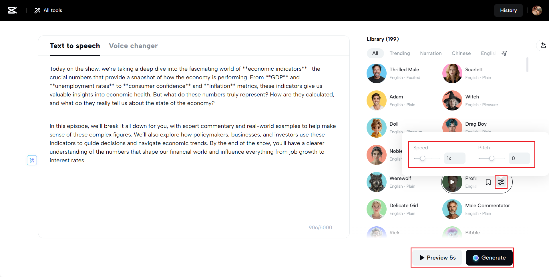 Upravit nastavení hlasu a generovat