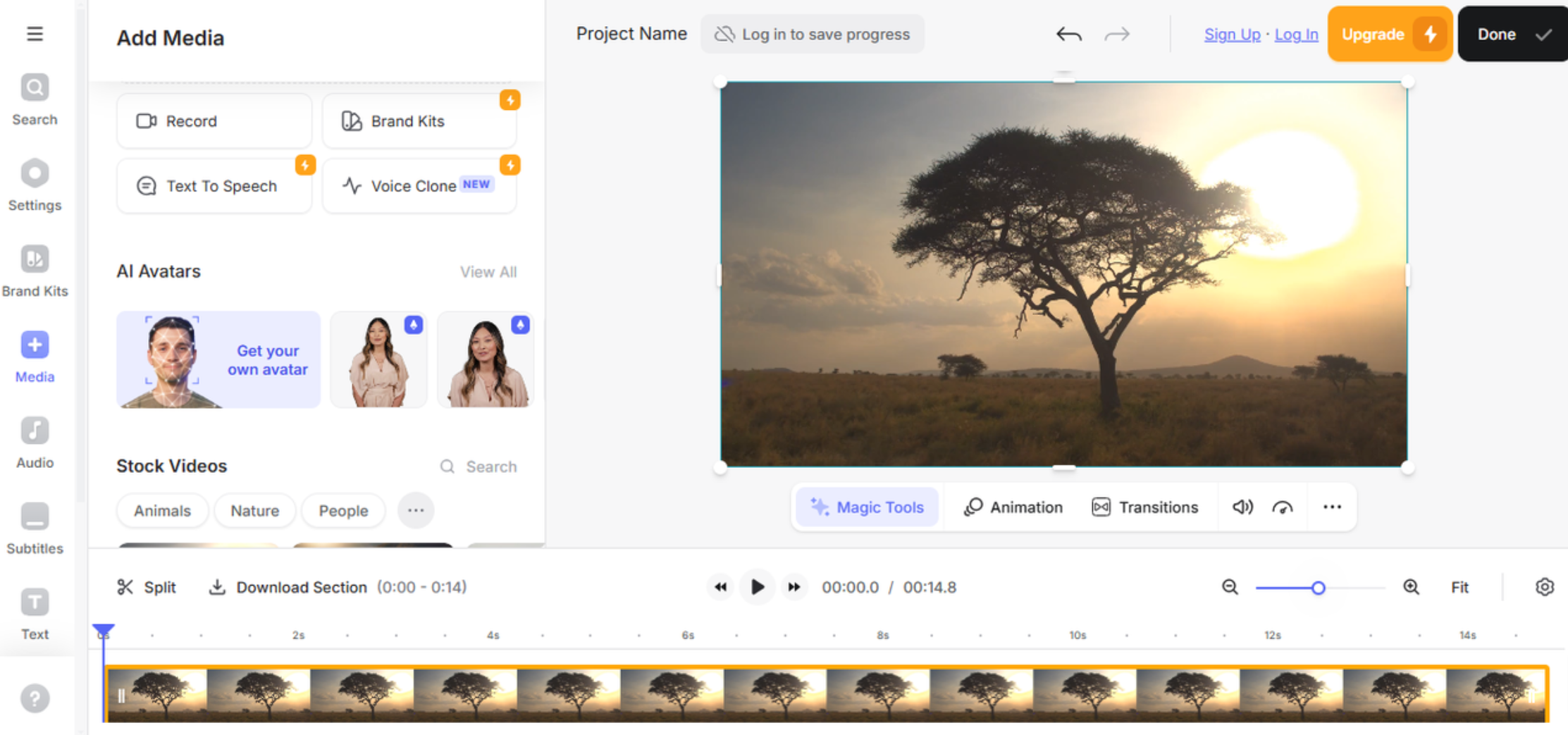 Interface of VEED.IO - best video editor for Instagram Reels online