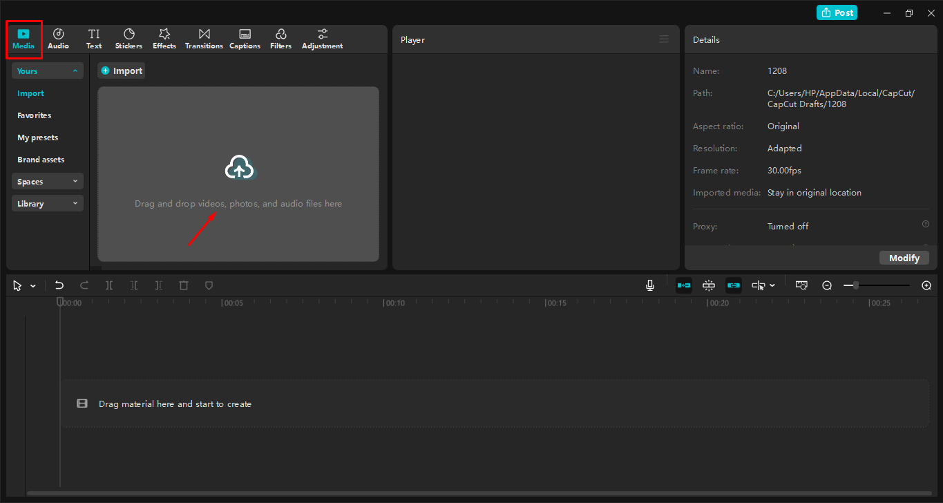 Uploading video to the CapCut desktop video editor