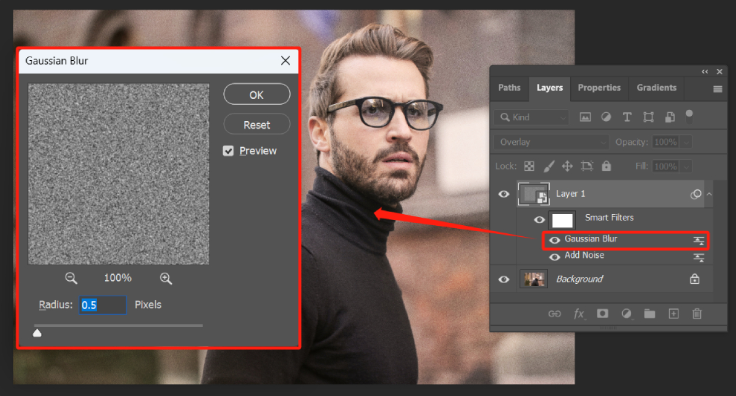 Showing how to add grain texture in Photoshop
