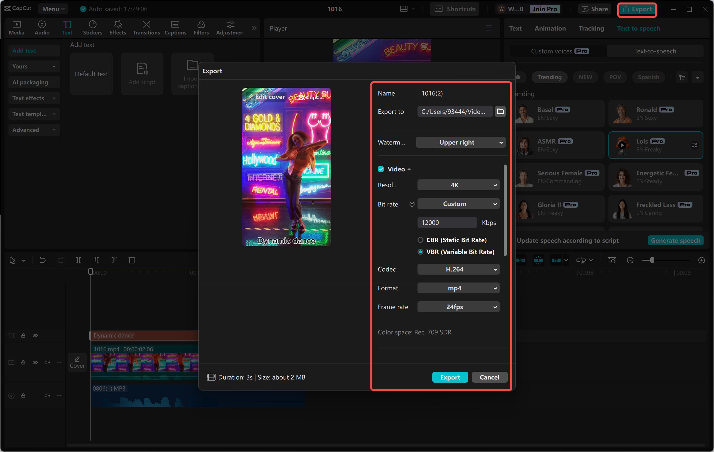 Exporting a video from the CapCut desktop video editor