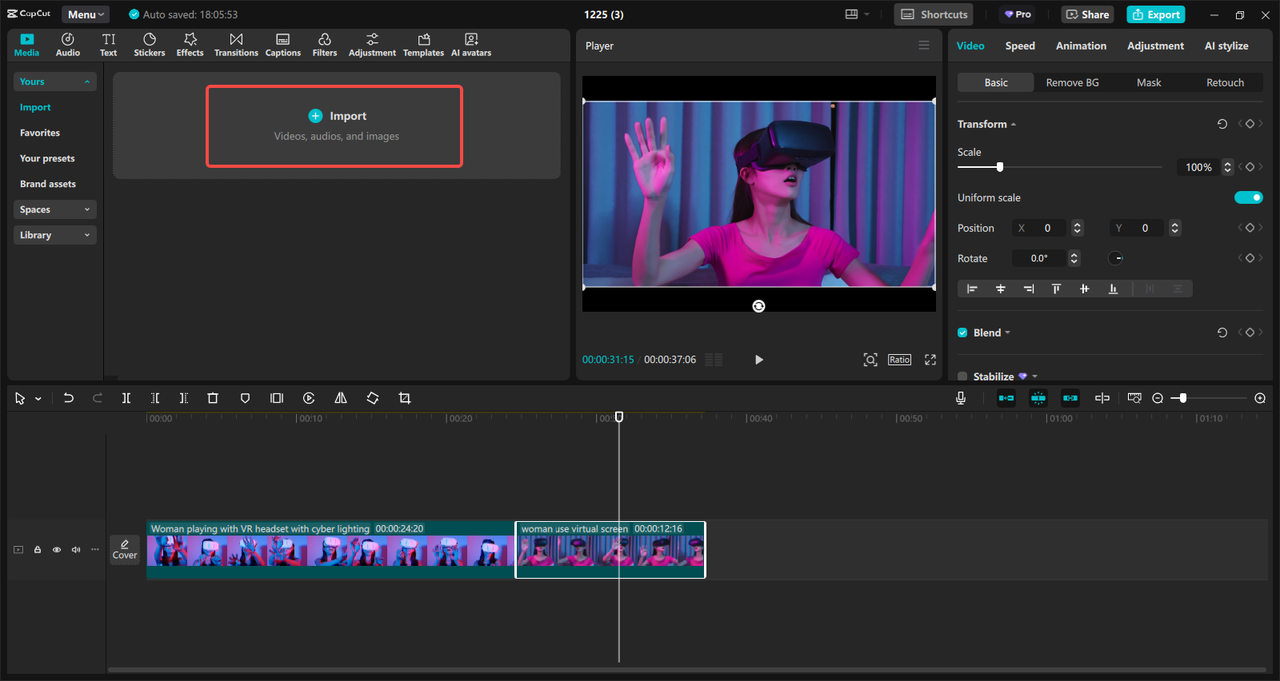 Import the media file