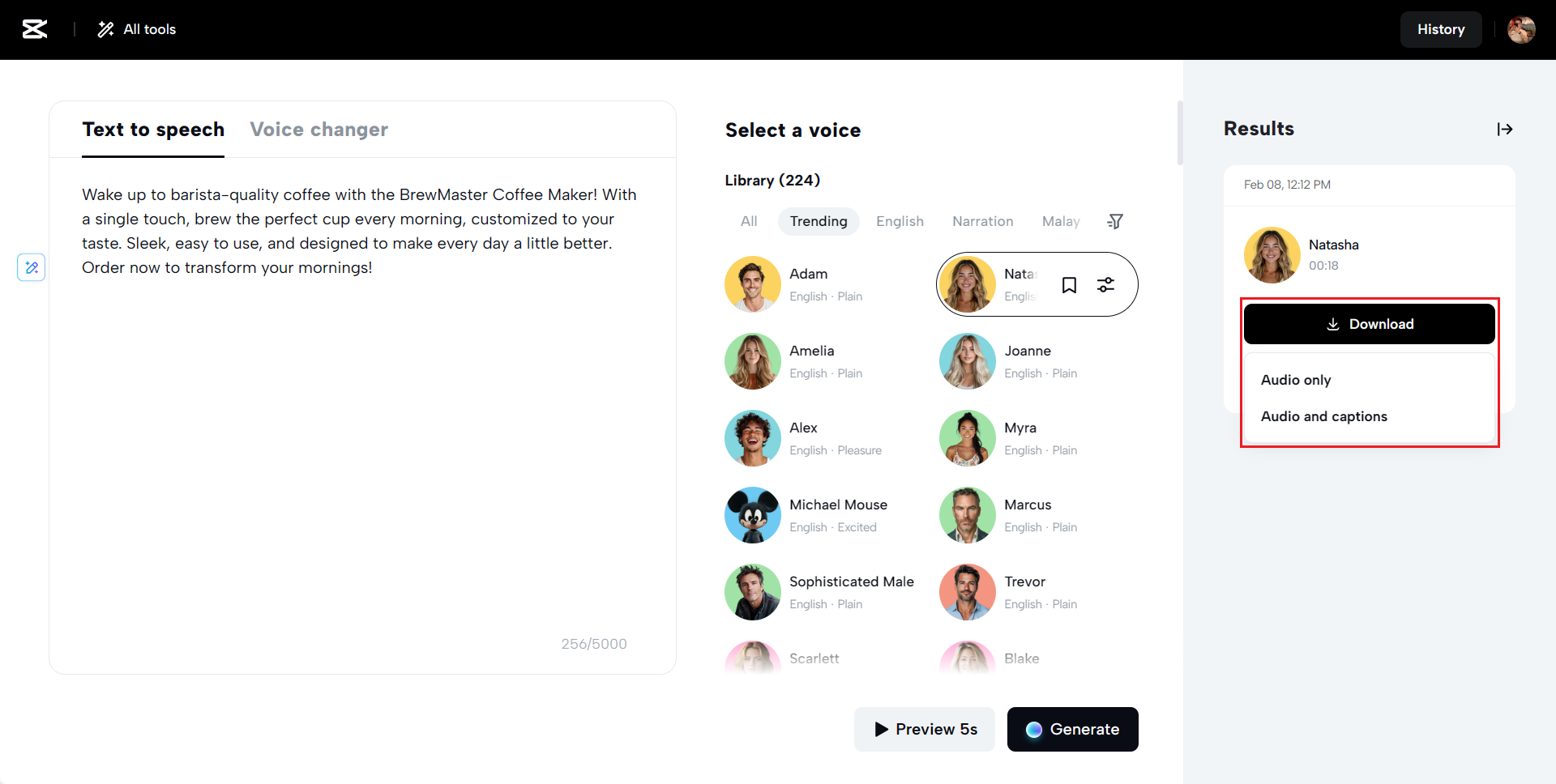 High-quality audio output