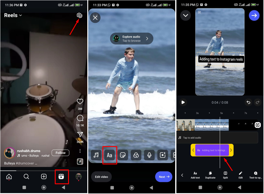Image showing how to add text on Instagram reels