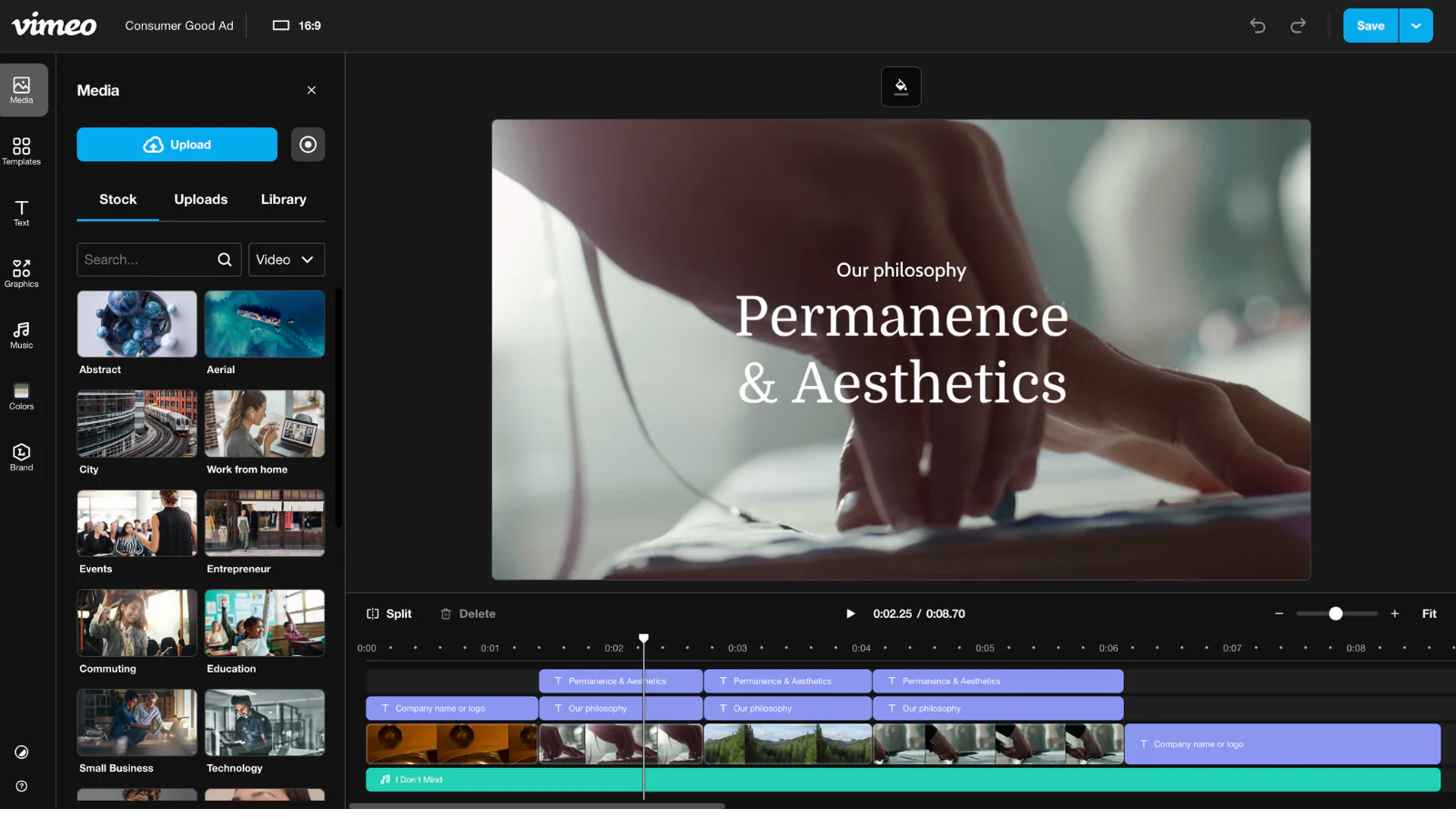 Interface of Vimeo - a well-known tool for corporate video brief template