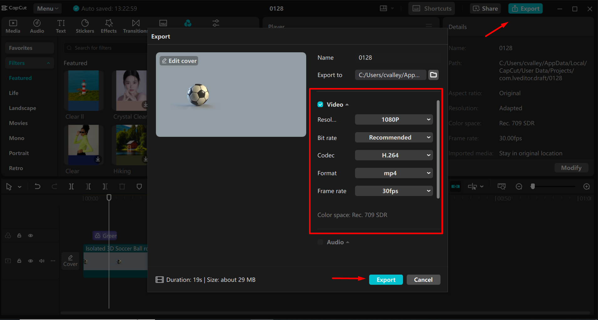 Videon vienti CapCut-työpöytävideoeditorista
