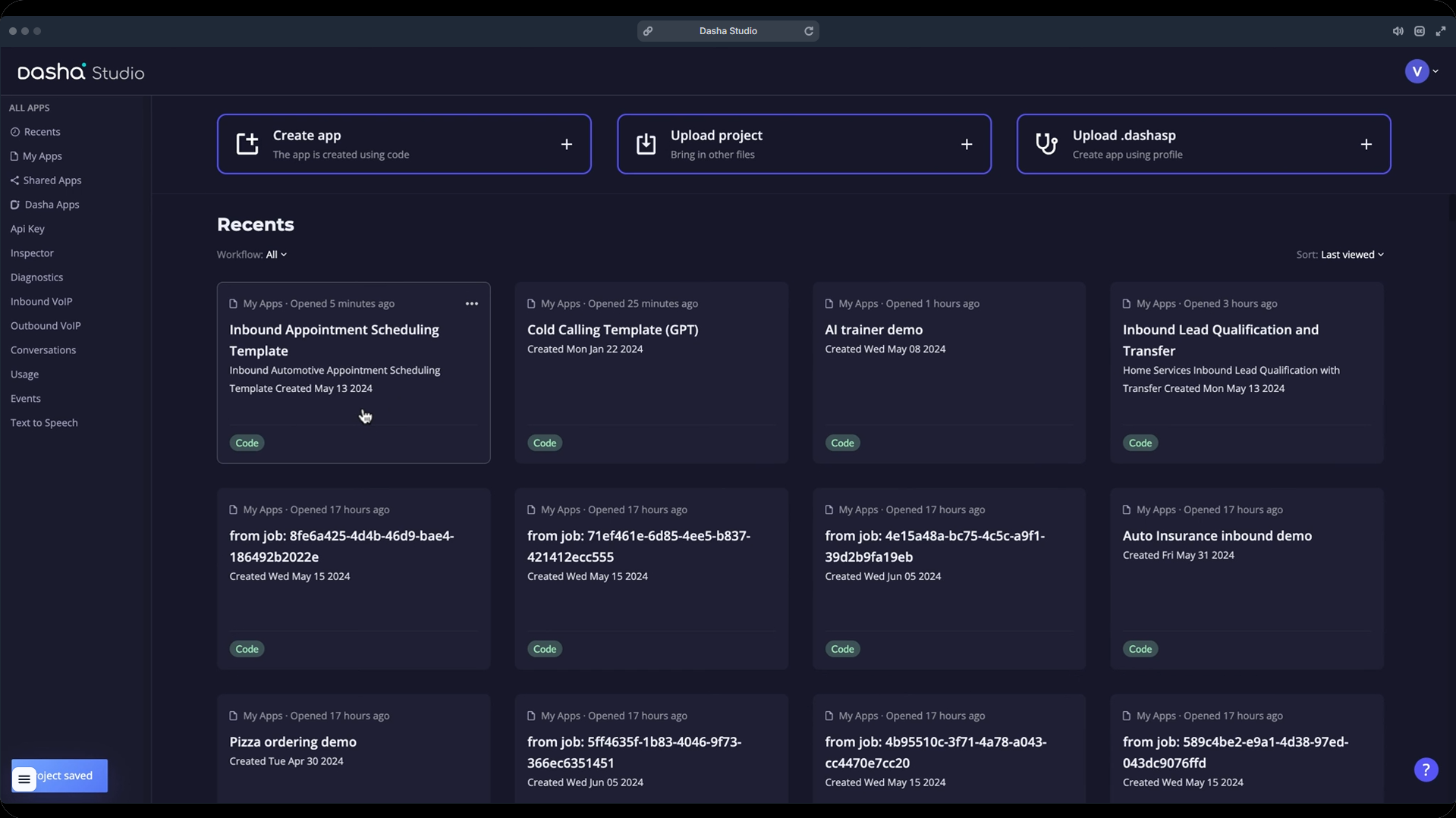 Interface of Dasha AI - an intelligent conversational voice AI bot