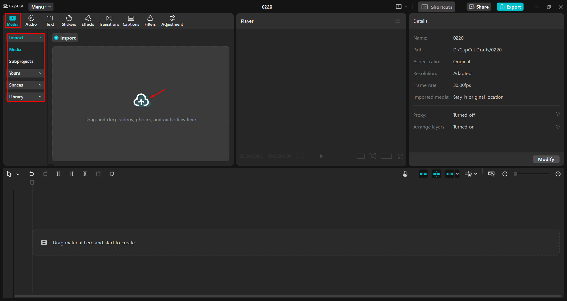 Importing a video into the CapCut desktop video editor