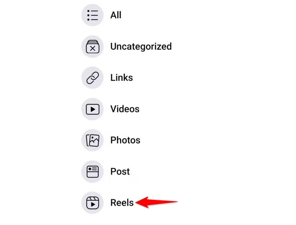 Image showing find saved reels on Facebook