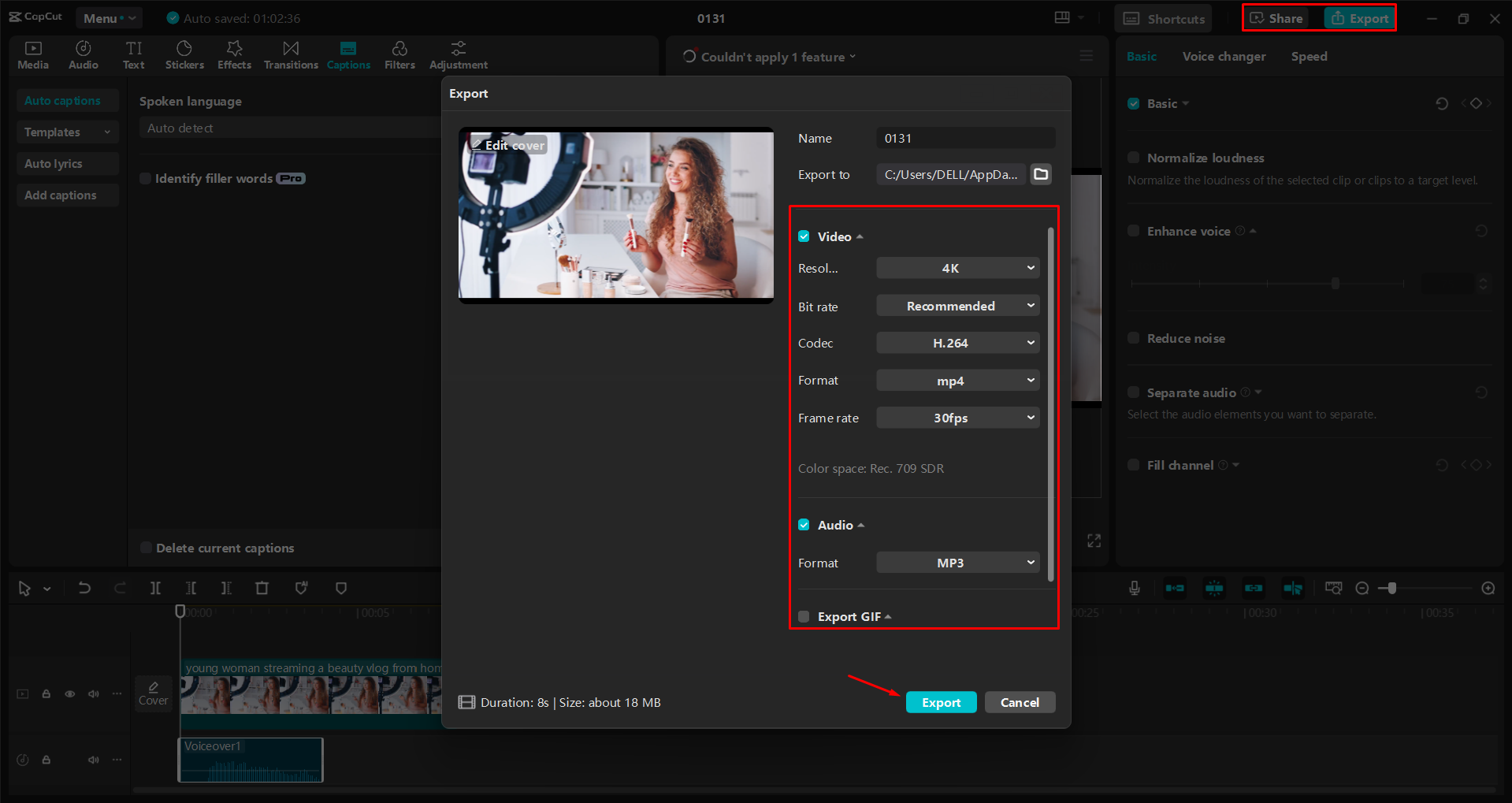 Exportera en video från CapCut skrivbordsvideoredigerare