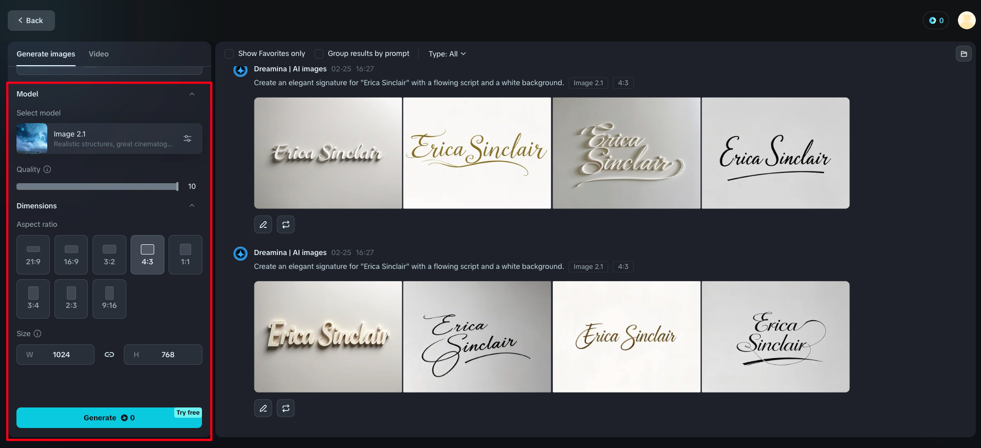 Ajuste as configurações e gere