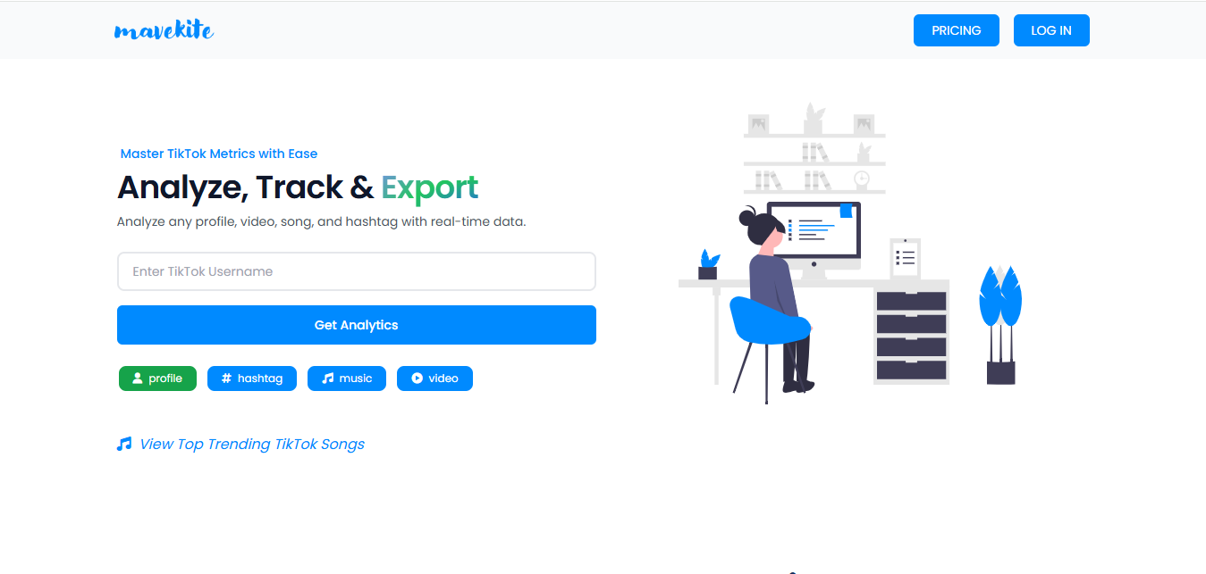 Interface of MaveKite - a well-known TikTok analytic free tool