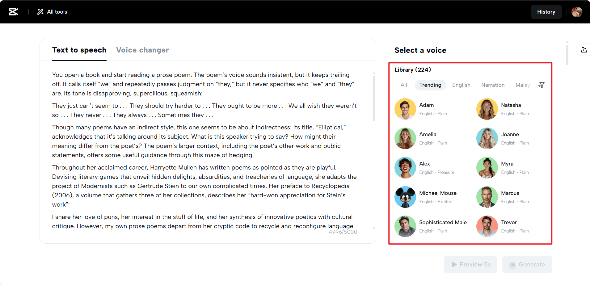 Diverse voice options