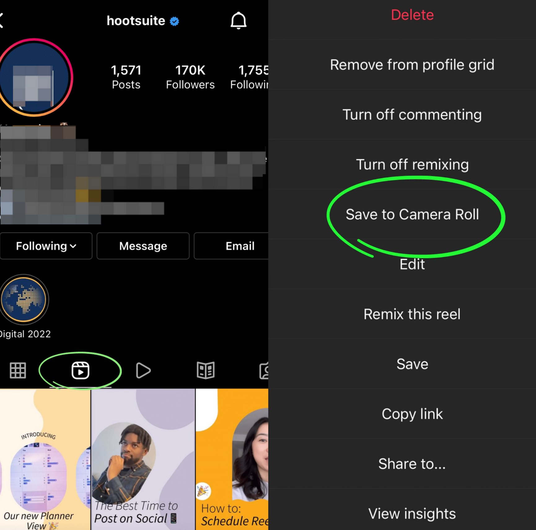 The interface for downloading your Instagram short videos