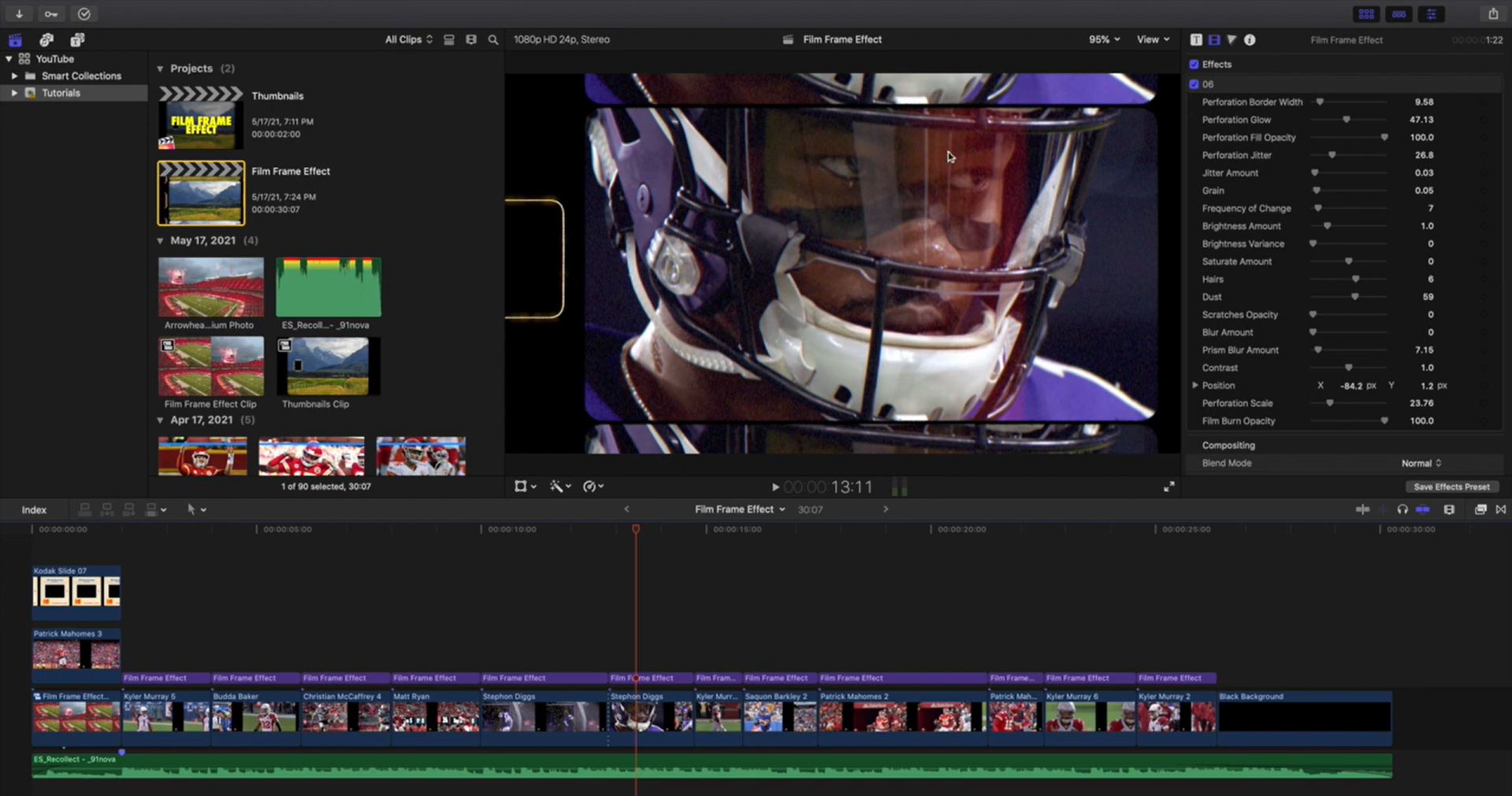 Interface of Final Cut Pro - χρήσιμο λογισμικό για τη χρήση επικαλύψεων πλαισίων ταινιών