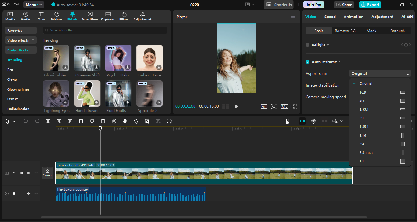 A Capcut asztali videószerkesztő szerkesztési felülete - kiváló eszköz a TikTok videók létrehozásához