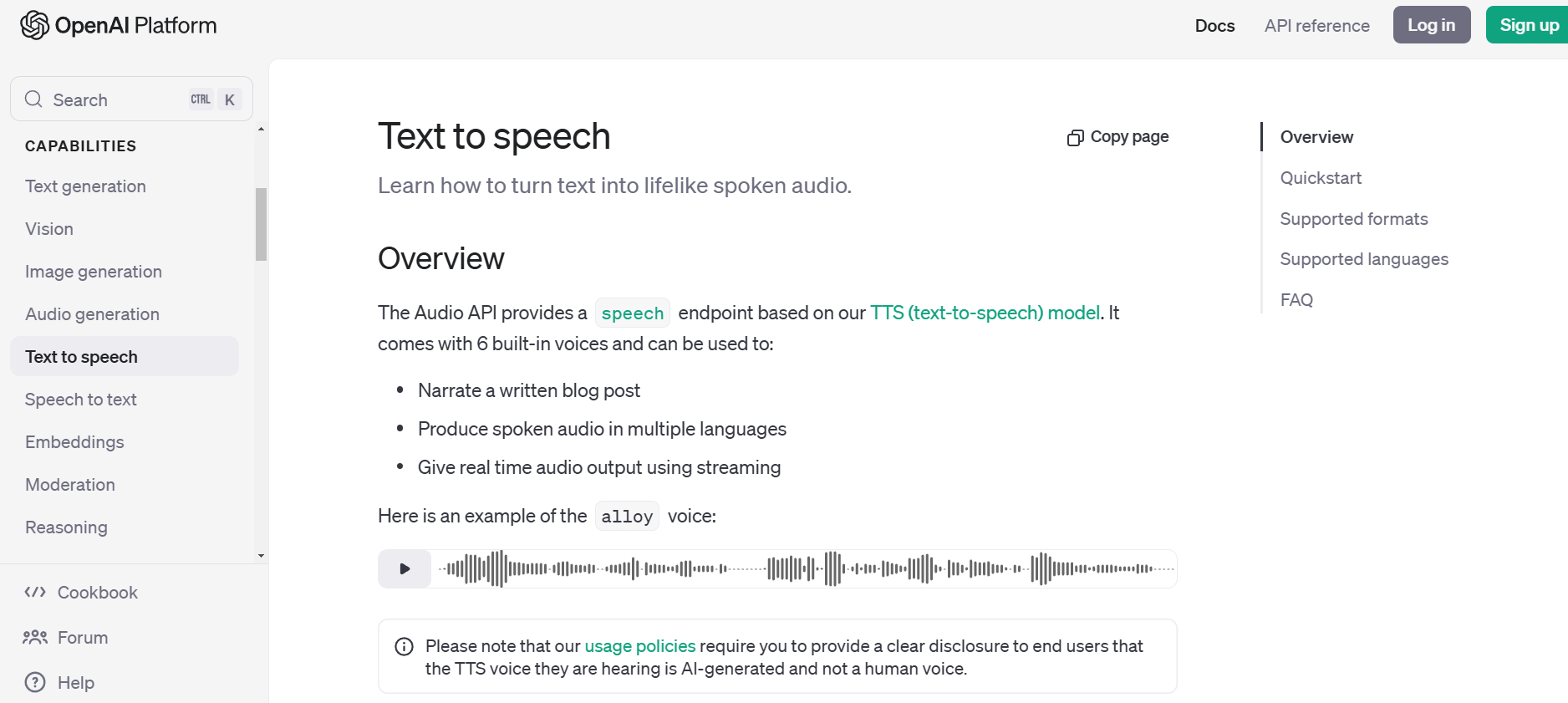 OpenAI's text-to-speech interface