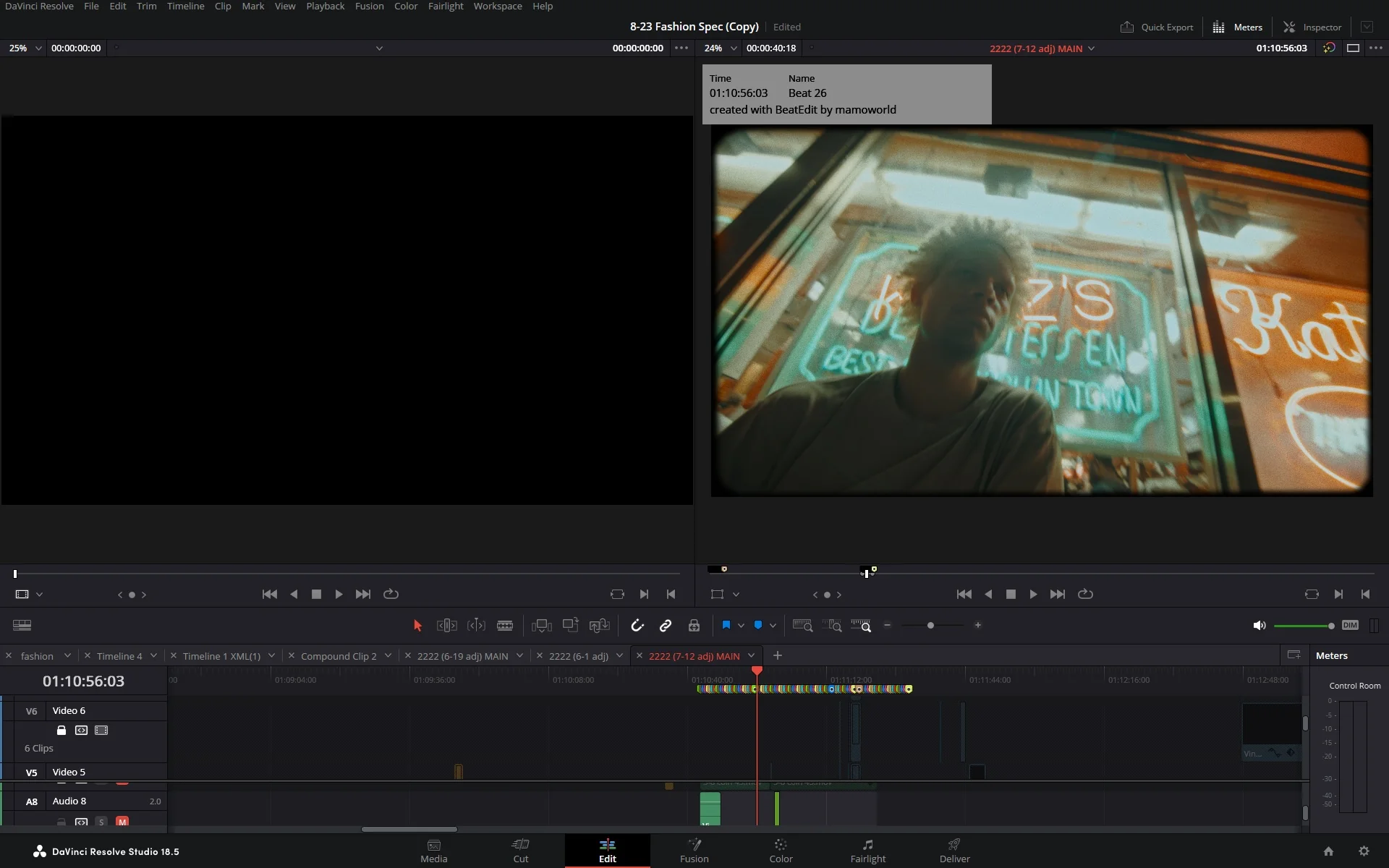 Interface of DaVinci Resolve - ένα άλλο καλό εργαλείο για δωρεάν επικαλύψεις πλαισίων 8mm
