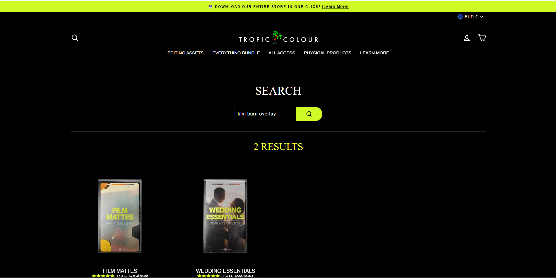 Interface of Tropic Colour - die beliebteste Ressource für Film-Burn-Overlays