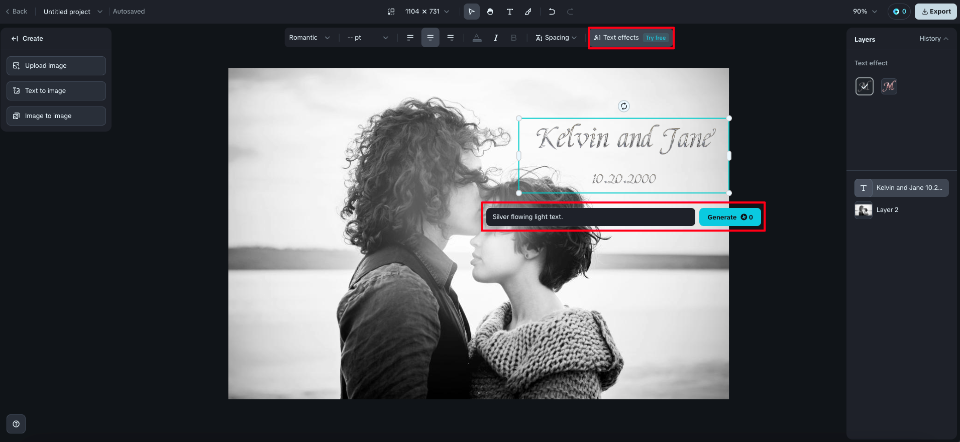 Add text and your date to your photo online