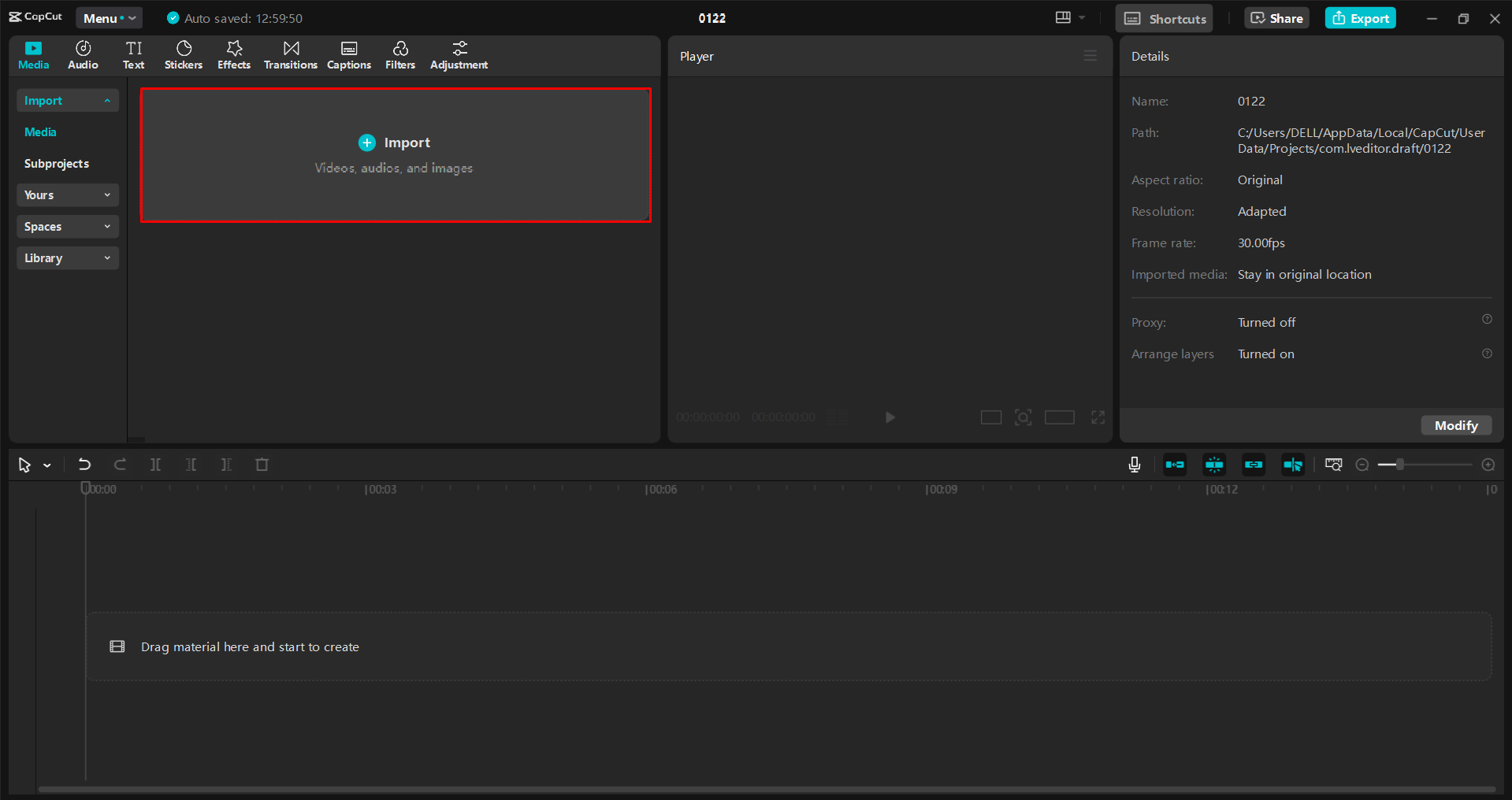 Importing a video into the CapCut desktop video editor