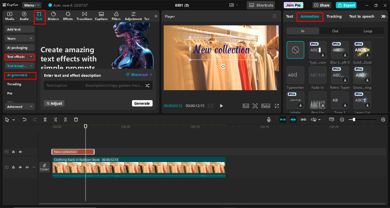 Utilisation des effets de texte et des animations dans l' CapCut éditeur vidéo de bureau