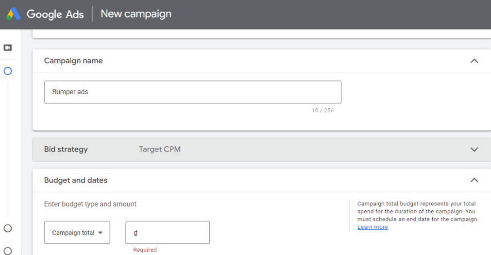 Imposta la tua campagna di annunci bumper