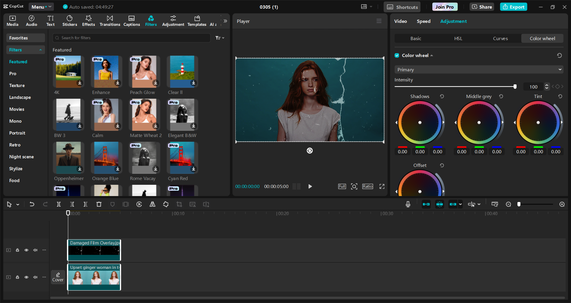 Interface of the CapCut desktop video editor - a user-friendly way to use damaged film overlay in videos