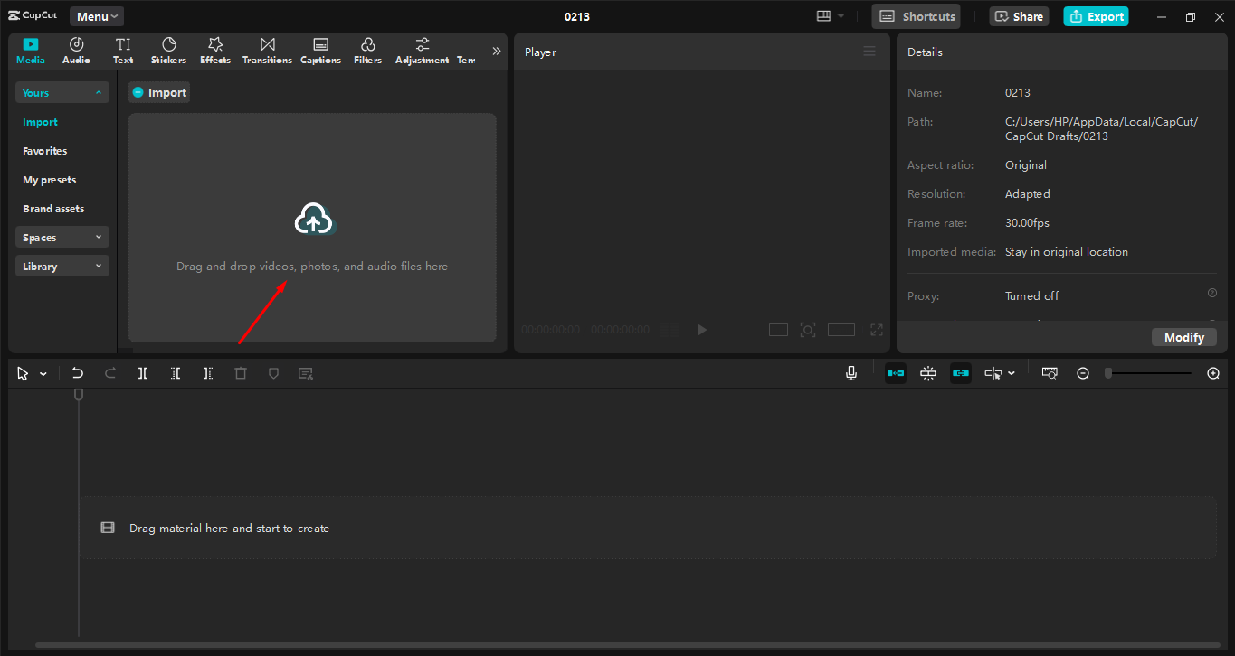 Caricare il video nell' CapCut editor video desktop