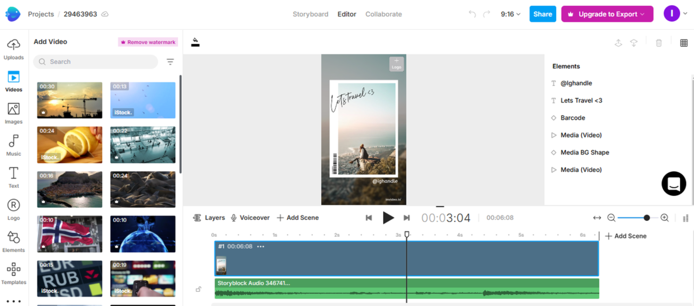 Interface of InVideo.io - a reliable tool to edit reels for Instagram