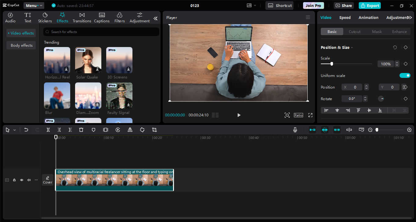 Interface d'édition de l' CapCut éditeur vidéo de bureau - le meilleur outil pour créer des vidéos explicatives