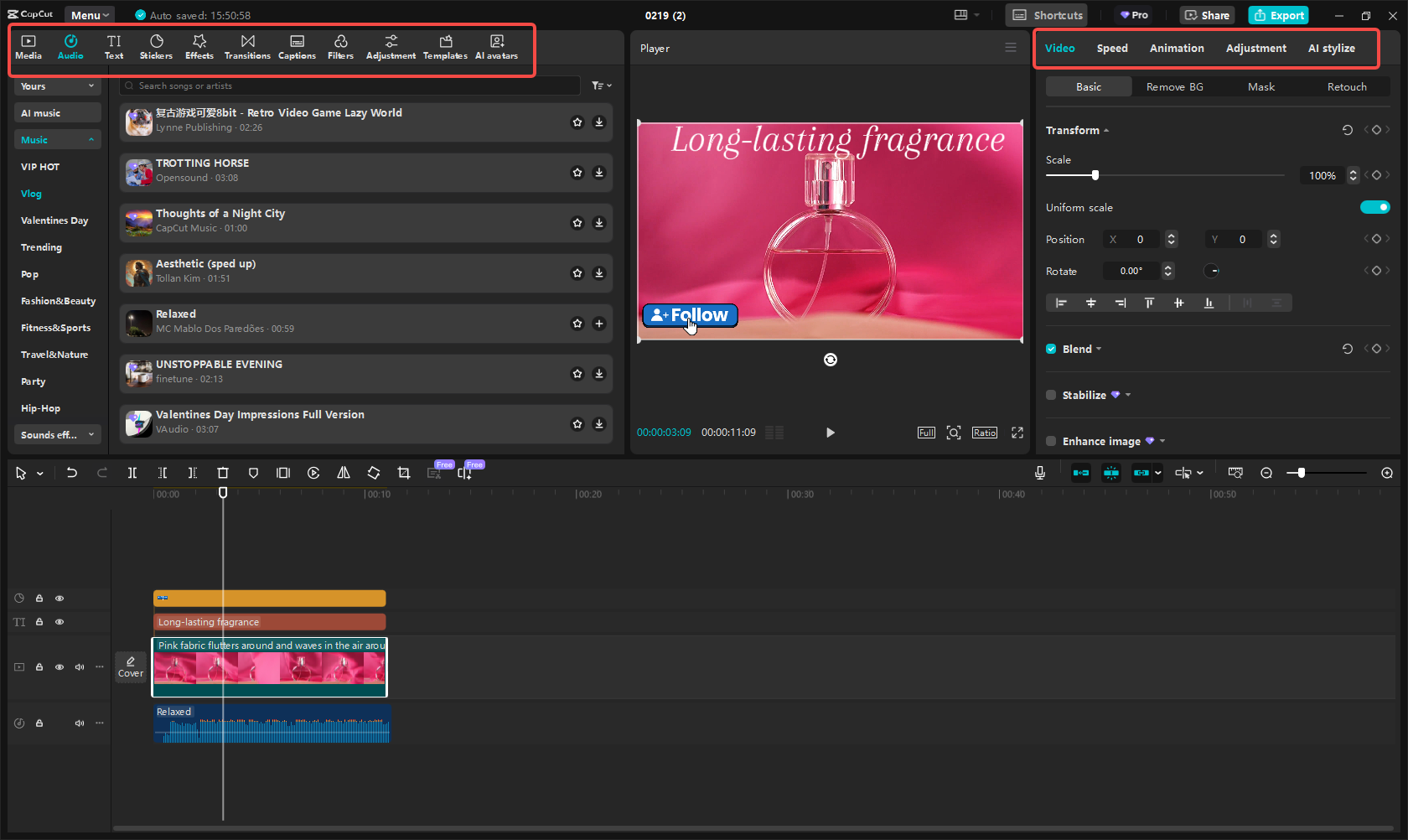 تحرير الفيديو التسويق التابعة لها في CapCut