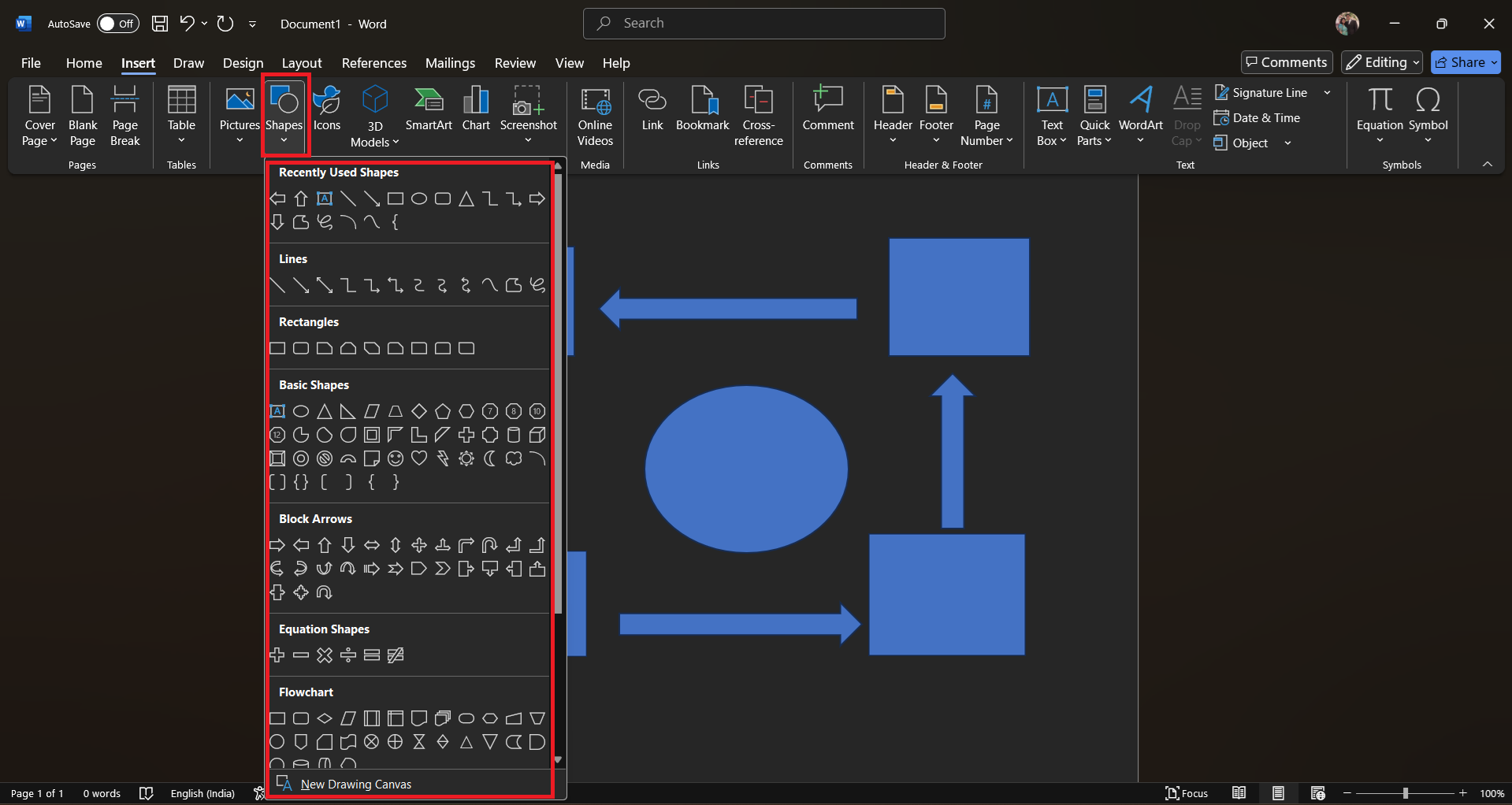 Paggawa ng mga mapa ng isip gamit ang mga hugis sa MS Word