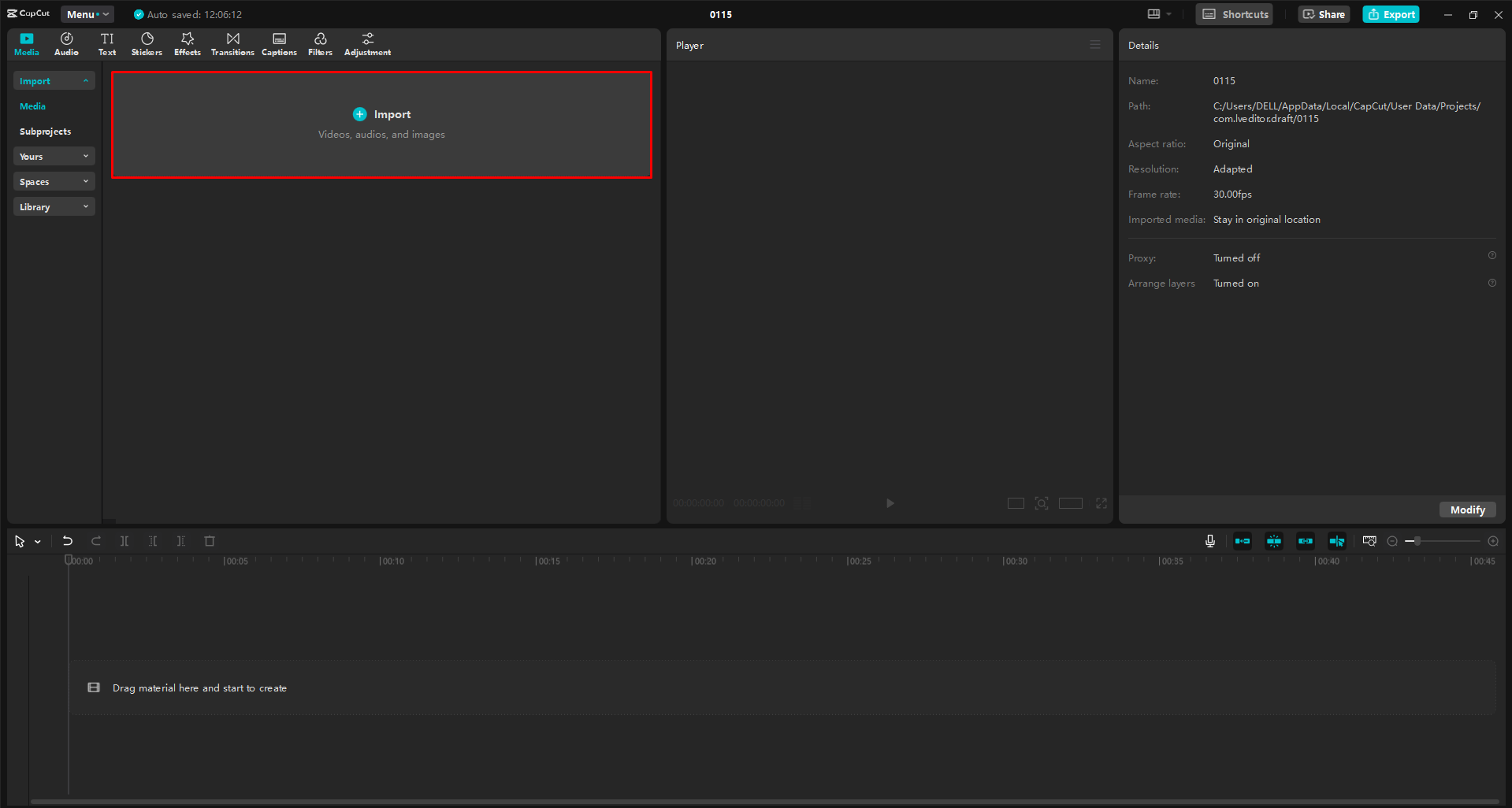Mengimpor video ke dalam CapCut editor video desktop
