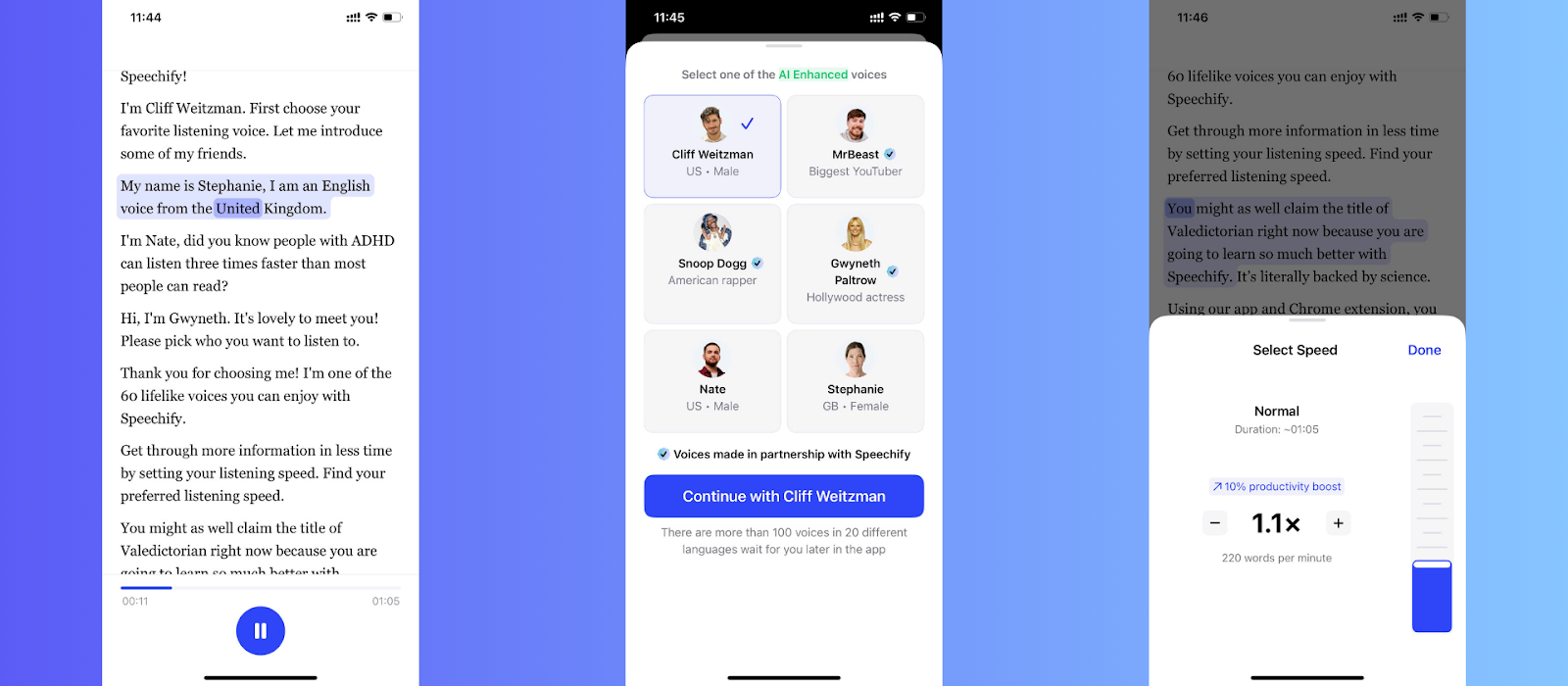 Die Schnittstelle von Speechify