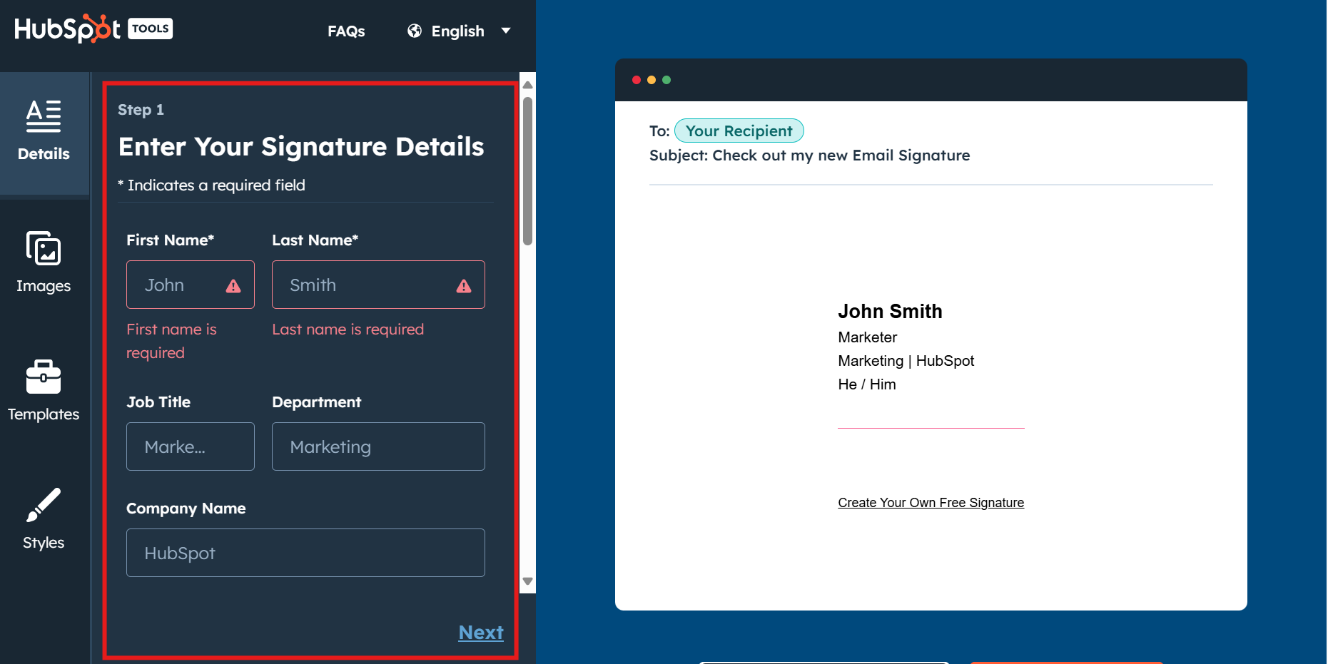 Signatur generieren mit dem HubSpot E-Mail Generator