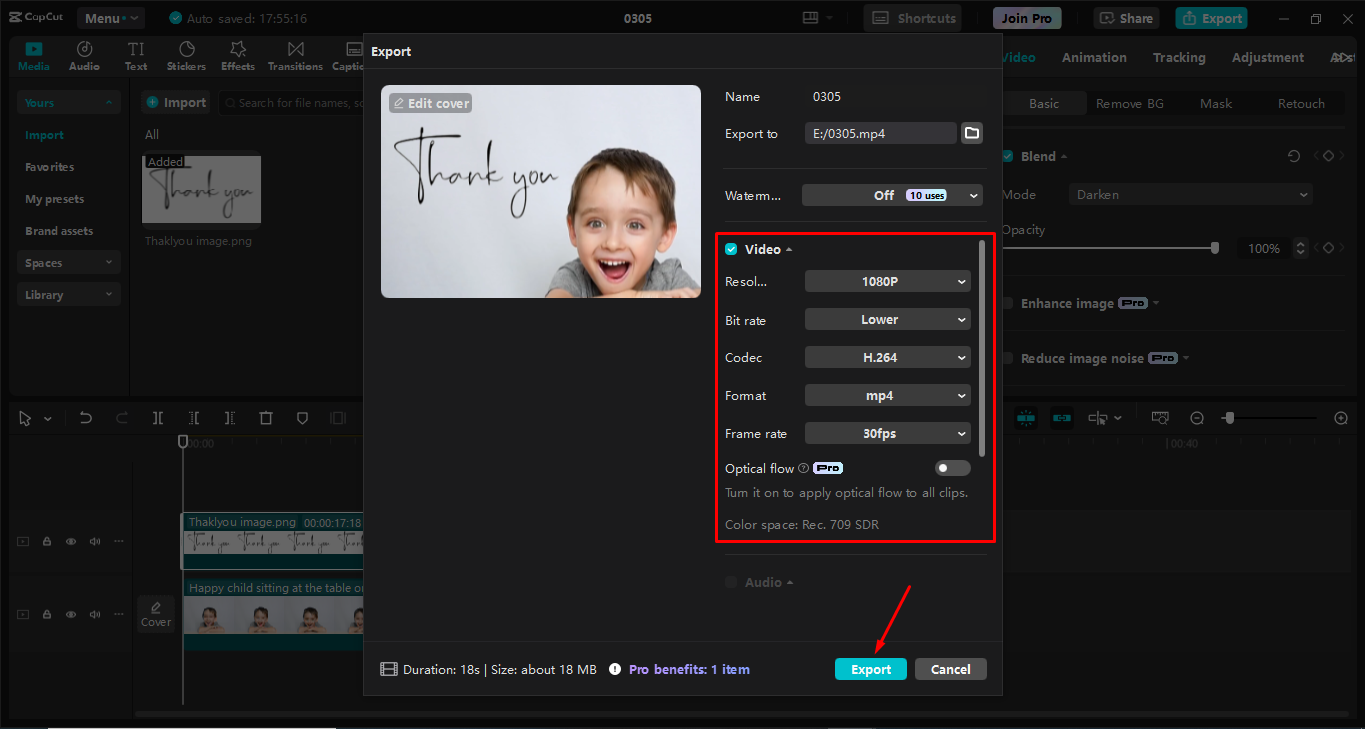 Exporting video after creating handwritten text effect from the CapCut desktop video editor